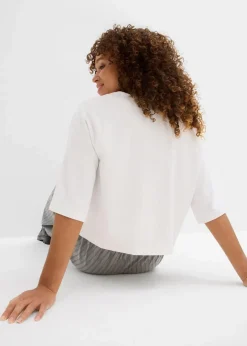 bonprix Bekleidung·Blusen & Tuniken|Sweat|Oversize-Sweatshirt aus weichem Baumwoll-Mix weiß/dunkelblau