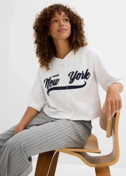 bonprix Bekleidung·Blusen & Tuniken|Sweat|Oversize-Sweatshirt aus weichem Baumwoll-Mix weiß/dunkelblau