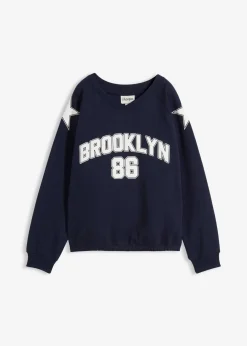 bonprix Bekleidung·Blusen & Tuniken|Sweat|Oversize-Sweatshirt aus weichem Baumwoll-Mix dunkelblau/weiß bedruckt