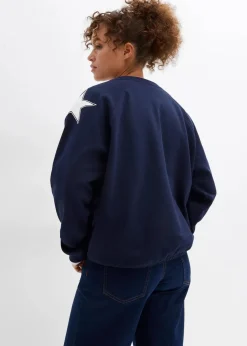 bonprix Bekleidung·Blusen & Tuniken|Sweat|Oversize-Sweatshirt aus weichem Baumwoll-Mix dunkelblau/weiß bedruckt