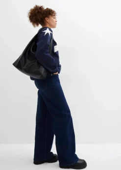 bonprix Bekleidung·Blusen & Tuniken|Sweat|Oversize-Sweatshirt aus weichem Baumwoll-Mix dunkelblau/weiß bedruckt