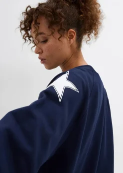 bonprix Bekleidung·Blusen & Tuniken|Sweat|Oversize-Sweatshirt aus weichem Baumwoll-Mix dunkelblau/weiß bedruckt