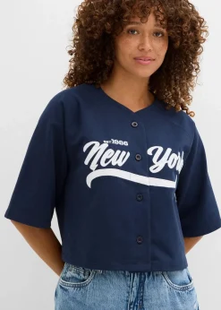 bonprix Nachhaltigere Materialien|Sweat|Oversize-Sweatshirt aus weichem Baumwoll-Mix dunkelblau/weiß