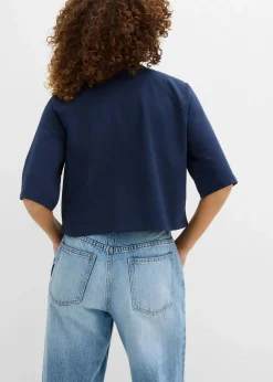 bonprix Nachhaltigere Materialien|Sweat|Oversize-Sweatshirt aus weichem Baumwoll-Mix dunkelblau/weiß