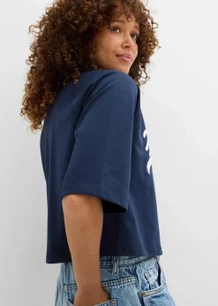 bonprix Nachhaltigere Materialien|Sweat|Oversize-Sweatshirt aus weichem Baumwoll-Mix dunkelblau/weiß