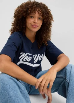 bonprix Nachhaltigere Materialien|Sweat|Oversize-Sweatshirt aus weichem Baumwoll-Mix dunkelblau/weiß