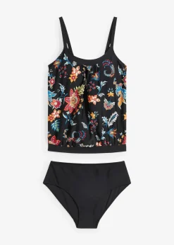 bonprix Nachhaltigere Materialien|Bademode·Tankinis|Oversize-Tankini (2-tlg.Set) mit verstellbaren Trägern schwarz floral