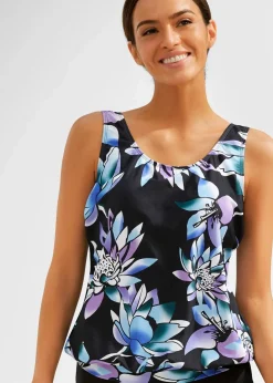 bonprix Nachhaltigere Materialien|Mix & Match|Oversize-Tankinioberteil mit Bündchen schwarz/blau geblümt