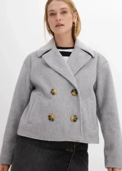 bonprix Bekleidung·Hosen|Jacken & Mäntel|Oversize-Trenchjacke in Wolloptik hellgrau meliert