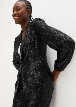 bonprix Bekleidung·Basics|Blazer|Paillettenblazer schwarz metallic