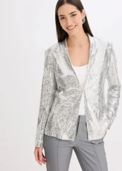 bonprix Bekleidung·Basics|Blazer|Paillettenblazer silber