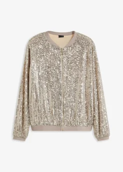 bonprix Bekleidung·Hosen|Jacken & Mäntel|Pailletten-Blouson sand