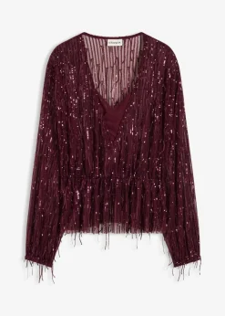 bonprix Blusen & Tuniken|Bekleidung·Jacken & Mäntel|Pailletten-Bluse mit Fransen weinrot
