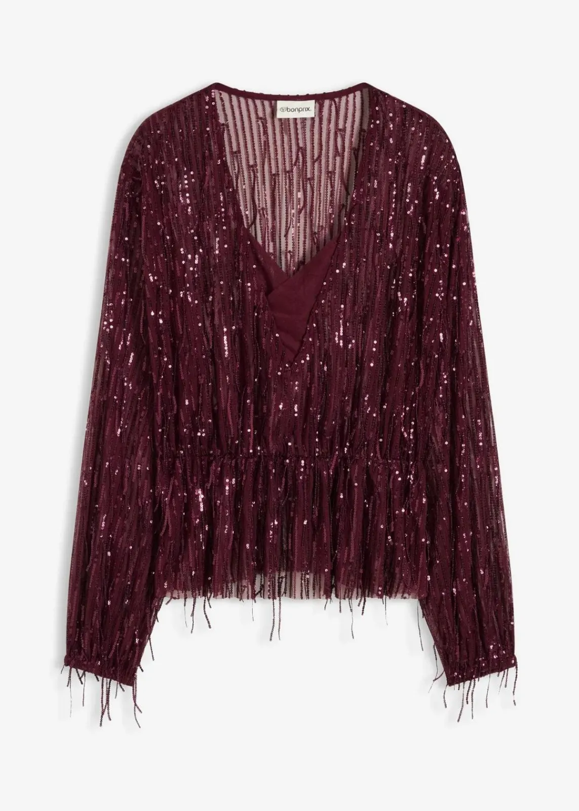 bonprix Blusen & Tuniken|Bekleidung·Jacken & Mäntel|Pailletten-Bluse mit Fransen weinrot