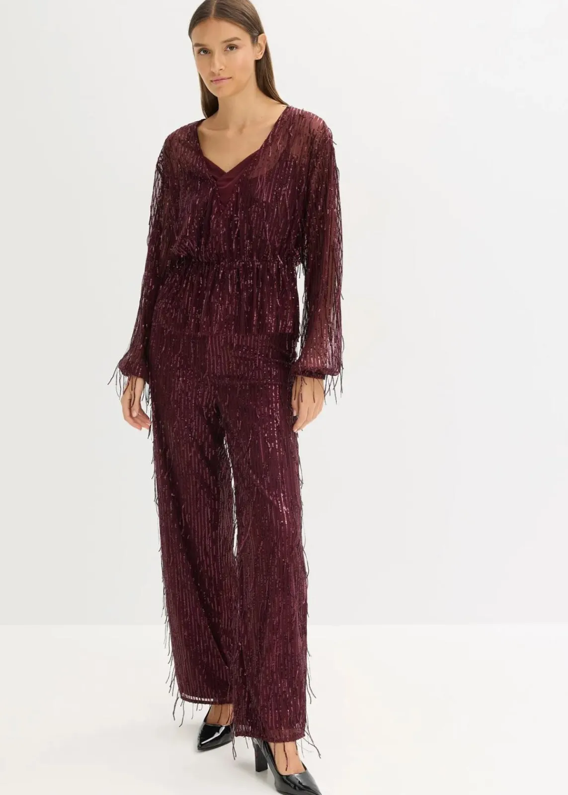 bonprix Blusen & Tuniken|Bekleidung·Jacken & Mäntel|Pailletten-Bluse mit Fransen weinrot