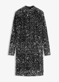 bonprix Bekleidung·Pullover & Strickjacken|Kleider|Paillettenkleid schwarz/silber
