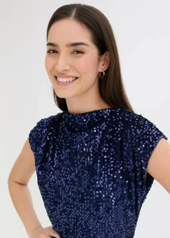 bonprix Bekleidung·Pullover & Strickjacken|Kleider|Paillettenkleid dunkelblau