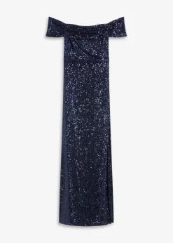 bonprix Bekleidung·Pullover & Strickjacken|Festliche Mode|Paillettenkleid mit Carmen-Ausschnitt dunkelblau