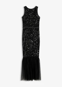 bonprix Bekleidung·Pullover & Strickjacken|Festliche Mode|Paillettenkleid mit Volant schwarz/beige