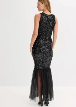 bonprix Bekleidung·Pullover & Strickjacken|Festliche Mode|Paillettenkleid mit Volant schwarz/beige