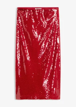 bonprix Röcke|Bekleidung·Sportbekleidung|Pailletten-Midirock chillirot