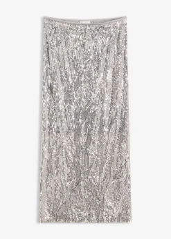 bonprix Bekleidung·Sportbekleidung|Röcke|Pailletten-Midirock silber
