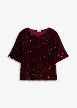bonprix Shirts & Tops|Pailletten-Shirt bordeaux
