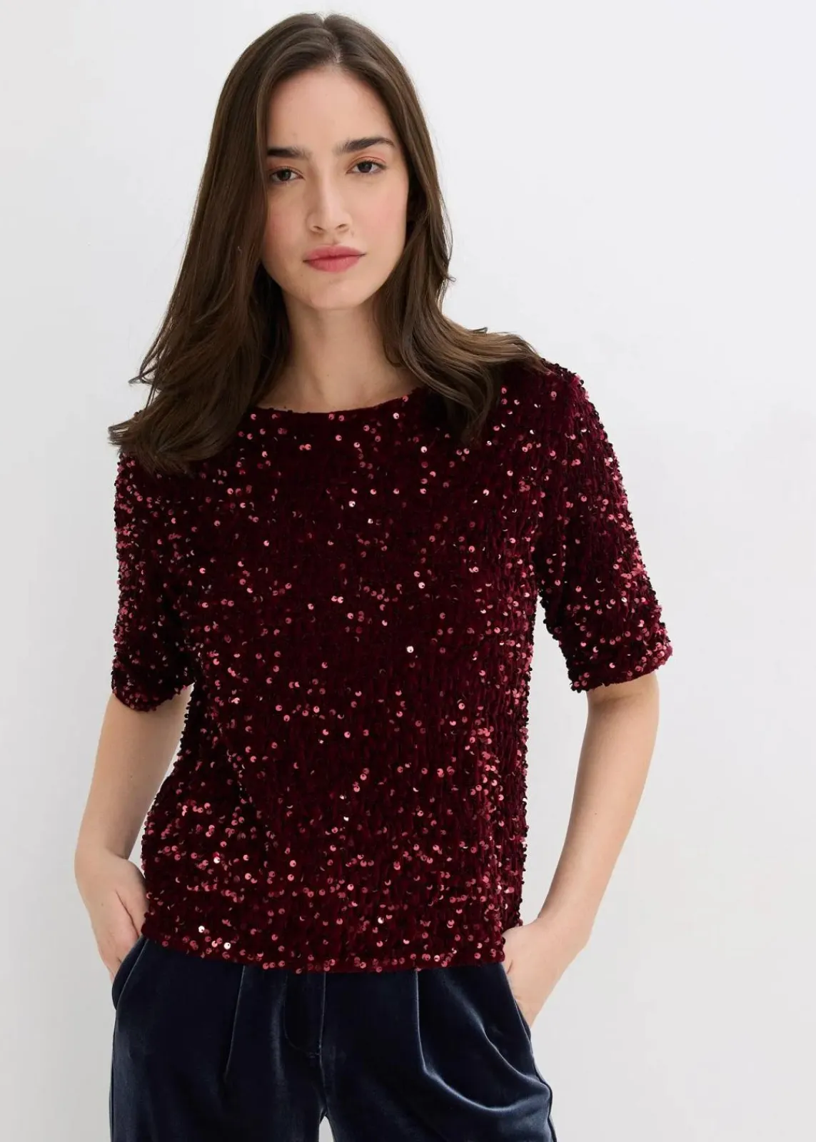bonprix Shirts & Tops|Pailletten-Shirt bordeaux
