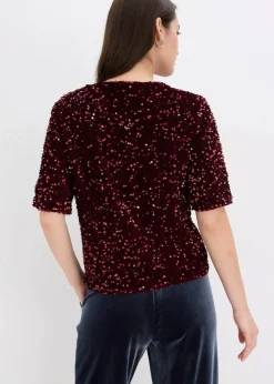 bonprix Shirts & Tops|Pailletten-Shirt bordeaux