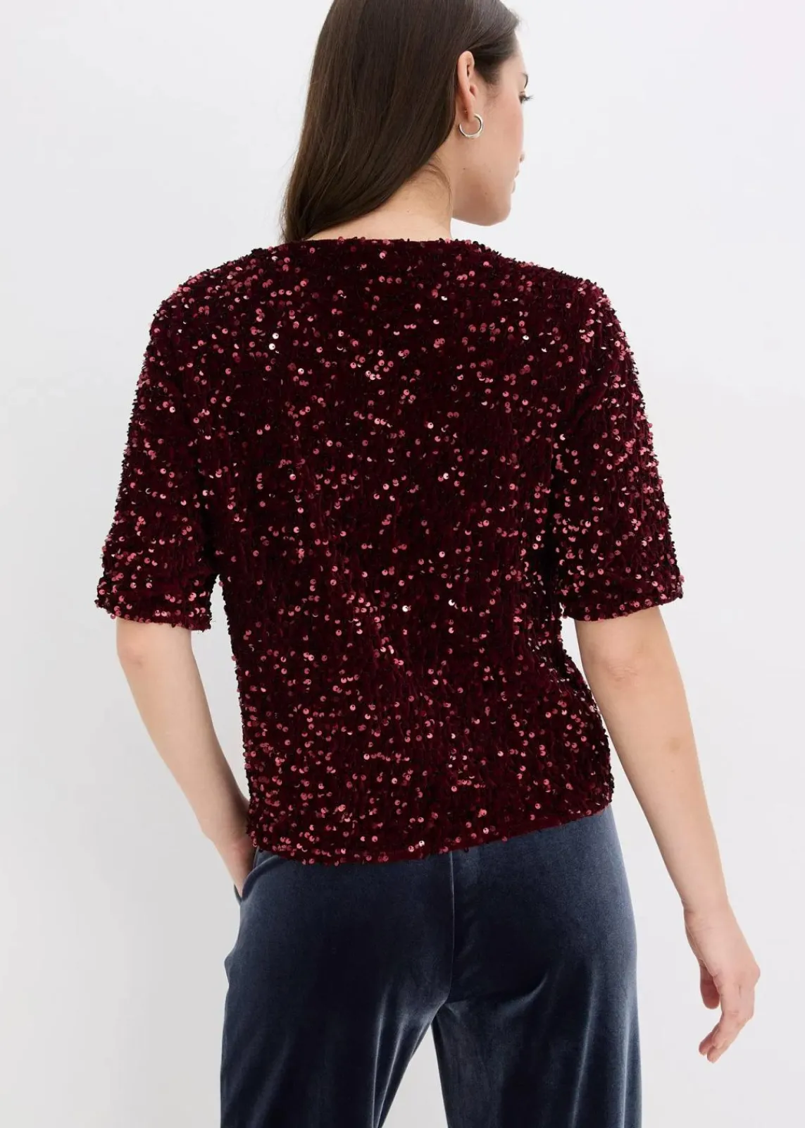 bonprix Shirts & Tops|Pailletten-Shirt bordeaux