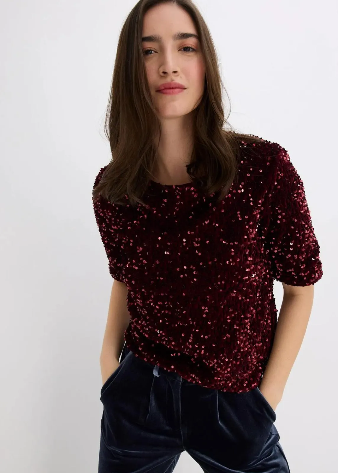 bonprix Shirts & Tops|Pailletten-Shirt bordeaux