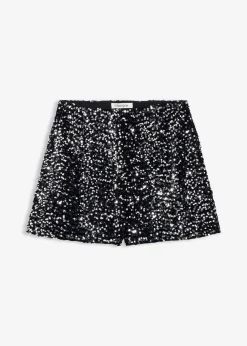 bonprix Shorts|Hosen|Pailletten-Shorts schwarz/silber