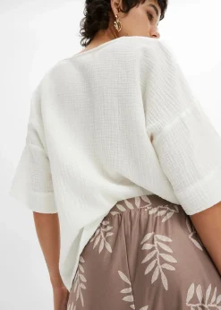 bonprix Bekleidung·Kleider|Hosen|Palazzo-Hose taupe/wollweiß bedruckt