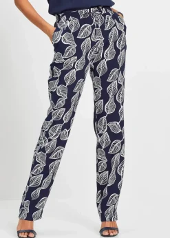 bonprix Hosen|Nachhaltigere Materialien|Palazzo-Hose dunkelblau/weiß bedruckt