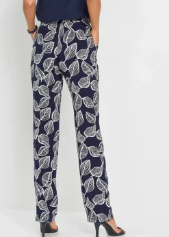 bonprix Hosen|Nachhaltigere Materialien|Palazzo-Hose dunkelblau/weiß bedruckt