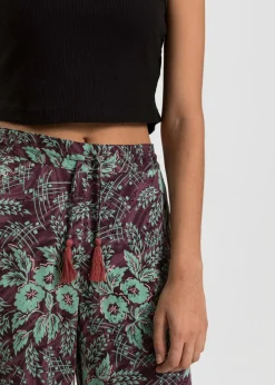 bonprix Bekleidung·Kleider|Hosen|Palazzo-Hose aus fließender Viskose beere/salbeigrün geblümt