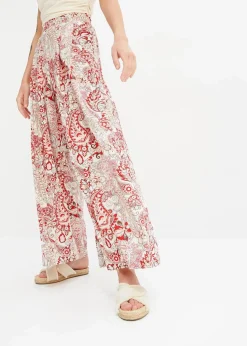 bonprix Bekleidung·Kleider|Hosen|Palazzo-Hose aus fließender Viskose wollweiß/bonbonrosa/rot paisley