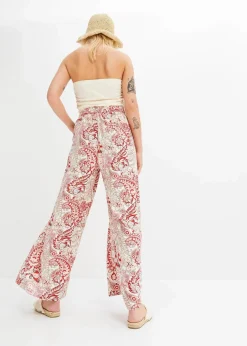 bonprix Bekleidung·Kleider|Hosen|Palazzo-Hose aus fließender Viskose wollweiß/bonbonrosa/rot paisley