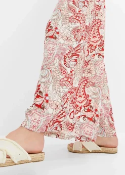 bonprix Bekleidung·Kleider|Hosen|Palazzo-Hose aus fließender Viskose wollweiß/bonbonrosa/rot paisley