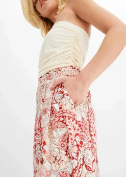 bonprix Bekleidung·Kleider|Hosen|Palazzo-Hose aus fließender Viskose wollweiß/bonbonrosa/rot paisley