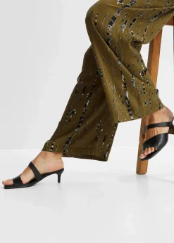 bonprix Bekleidung·Kleider|Hosen|Palazzo-Hose aus fließender Viskose khakigrün/schwarz bedruckt