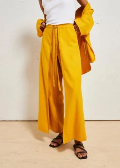 bonprix Bekleidung·Kleider|Hosen|Palazzo-Hose aus luftigem Leinen-Mix ockergold