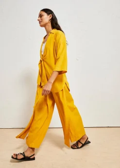 bonprix Bekleidung·Kleider|Hosen|Palazzo-Hose aus luftigem Leinen-Mix ockergold