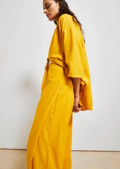 bonprix Bekleidung·Kleider|Hosen|Palazzo-Hose aus luftigem Leinen-Mix ockergold