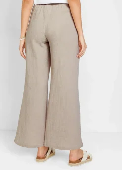 bonprix Hosen|Kurzgrößen|Palazzo-Hose aus Musselin steingrau