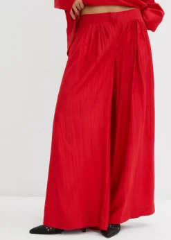 bonprix Hosen|Zweiteiler & Sets|Palazzo-Hose aus strukturiertem Crinkle-Viskose-Mix salsarot