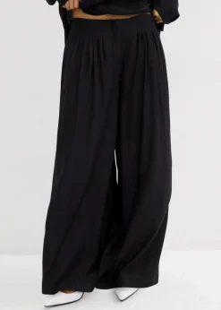 bonprix Bekleidung·Kleider|Zweiteiler & Sets|Palazzo-Hose aus strukturiertem Crinkle-Viskose-Mix schwarz