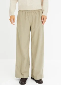 bonprix Bekleidung·Kleider|Nachhaltigere Materialien|Palazzo-Hose in Wolloptik new khaki/wollweiß gestreift