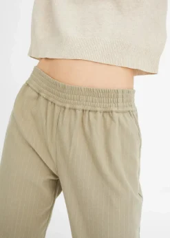 bonprix Bekleidung·Kleider|Nachhaltigere Materialien|Palazzo-Hose in Wolloptik new khaki/wollweiß gestreift