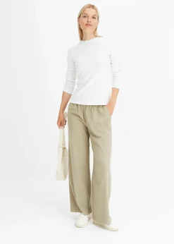 bonprix Bekleidung·Kleider|Nachhaltigere Materialien|Palazzo-Hose in Wolloptik new khaki/wollweiß gestreift